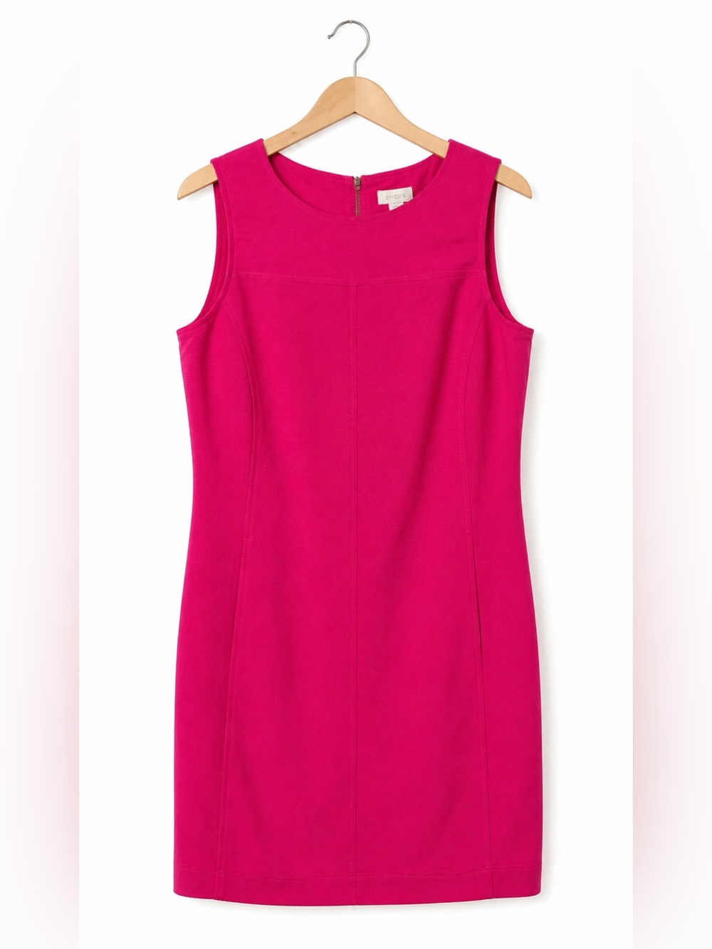 Chico's Bright Pink Sleeveless Sheath Dress Small Barbiecore Classic Linen